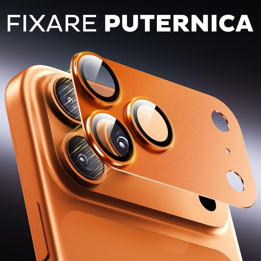 Folie de sticla Apple iPhone 17 Pro Max, protectie lentile camera spate, margine Cosmic Orange — 3