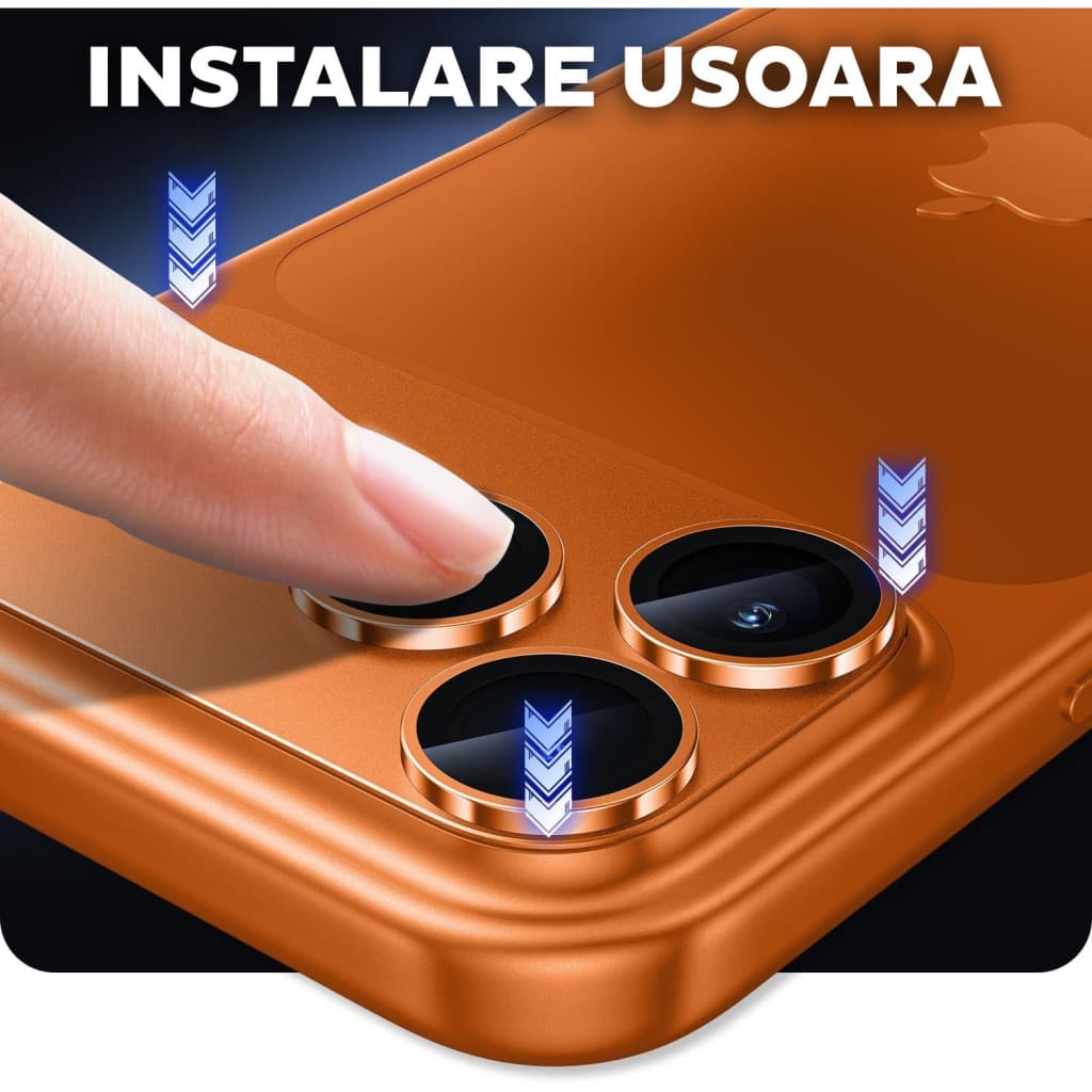 Folie de sticla Apple iPhone 17 Pro Max, protectie lentile camera spate, margine Cosmic Orange — 4