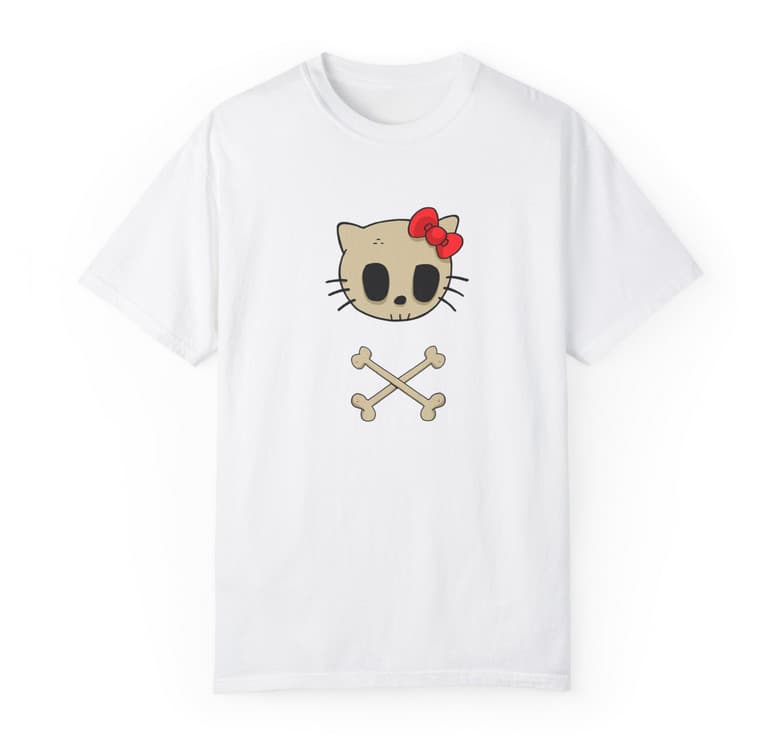 Tricou personalizat alb, copii/adulti, design Kitty Skull, modal, diverse marimi — 2