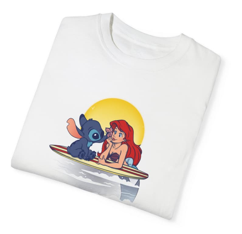 Tricou personalizat alb, copii/adulti, design Stitch si Sirena, modal, diverse marimi — 2