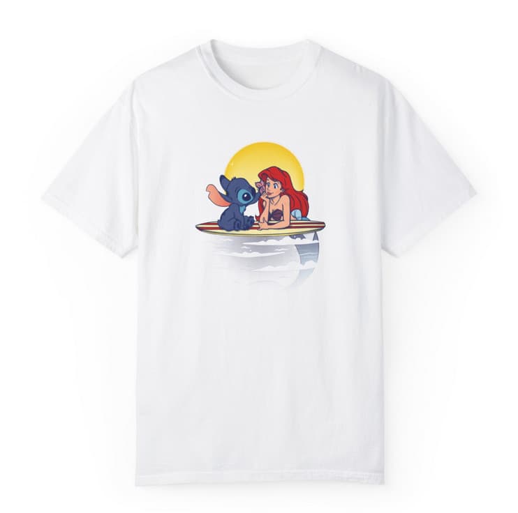 Tricou personalizat alb, copii/adulti, design Stitch si Sirena, modal, diverse marimi — 3