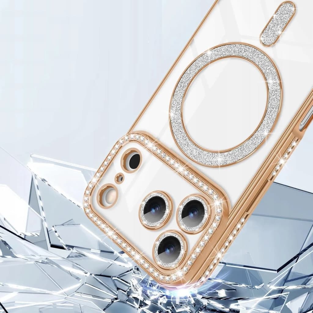 Husa Apple iPhone 17 Pro Max, Electroplating Bling Magsafe, protectie camera, margini aurii — 4