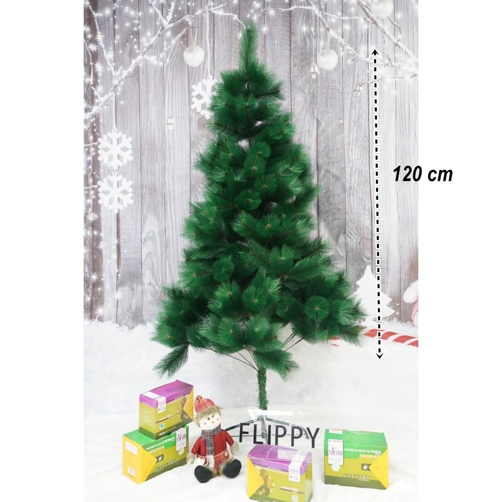 Brad artificial de Craciun tip pin, clasic, inaltime 120 cm, pentru interior/exterior, verde, suport de plastic inclus — 2