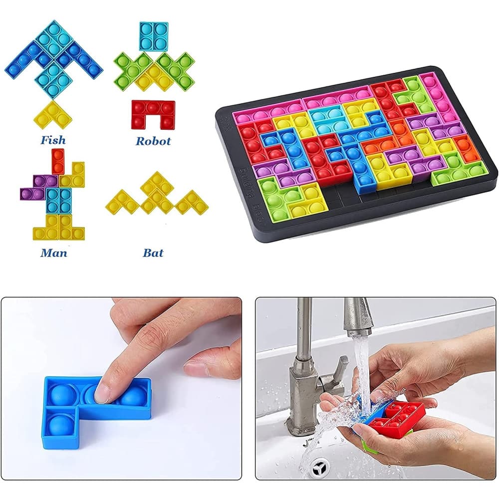 Joc antistres din silicon, Pop It Now and Flip It, Puzzle Blocks, Multicolor — 3