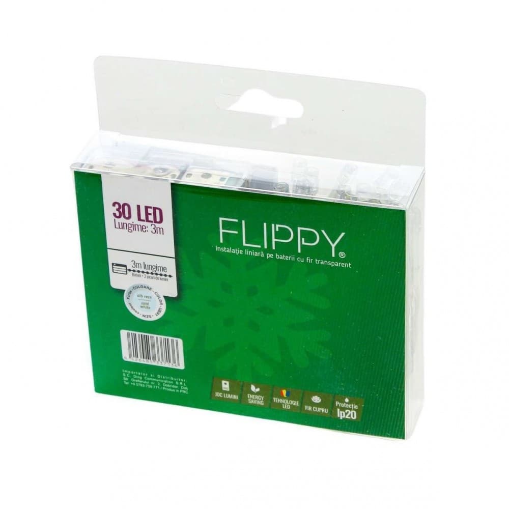 Instalatie de Craciun cu Baterii Tip Liniar, 2 jocuri de lumini, Fir Transparent 3 m 30 LED -uri, Alb Rece — 4