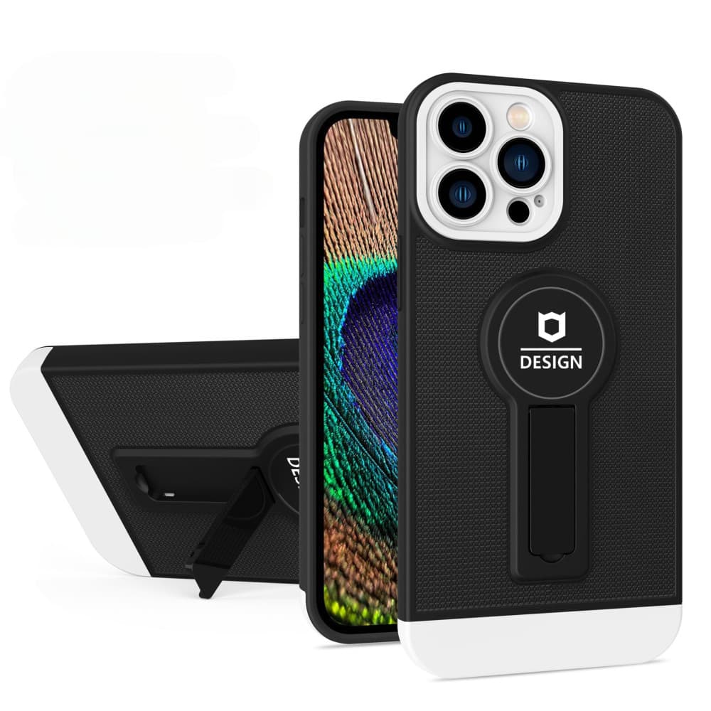Husa Apple iPhone 13, Armor Design, functie stand, insertie metalica pentru suport auto magnetic, negru/alb — 2