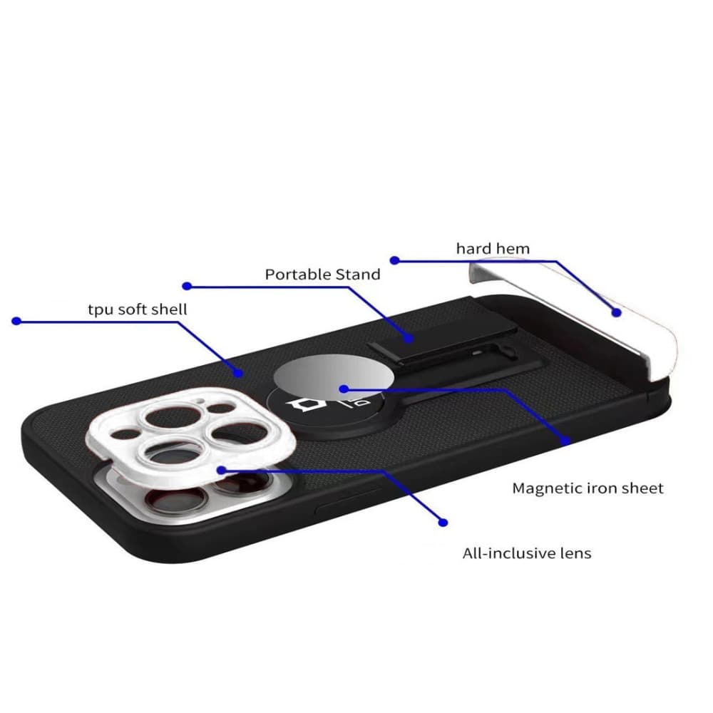 Husa Apple iPhone 13, Armor Design, functie stand, insertie metalica pentru suport auto magnetic, negru/alb — 4
