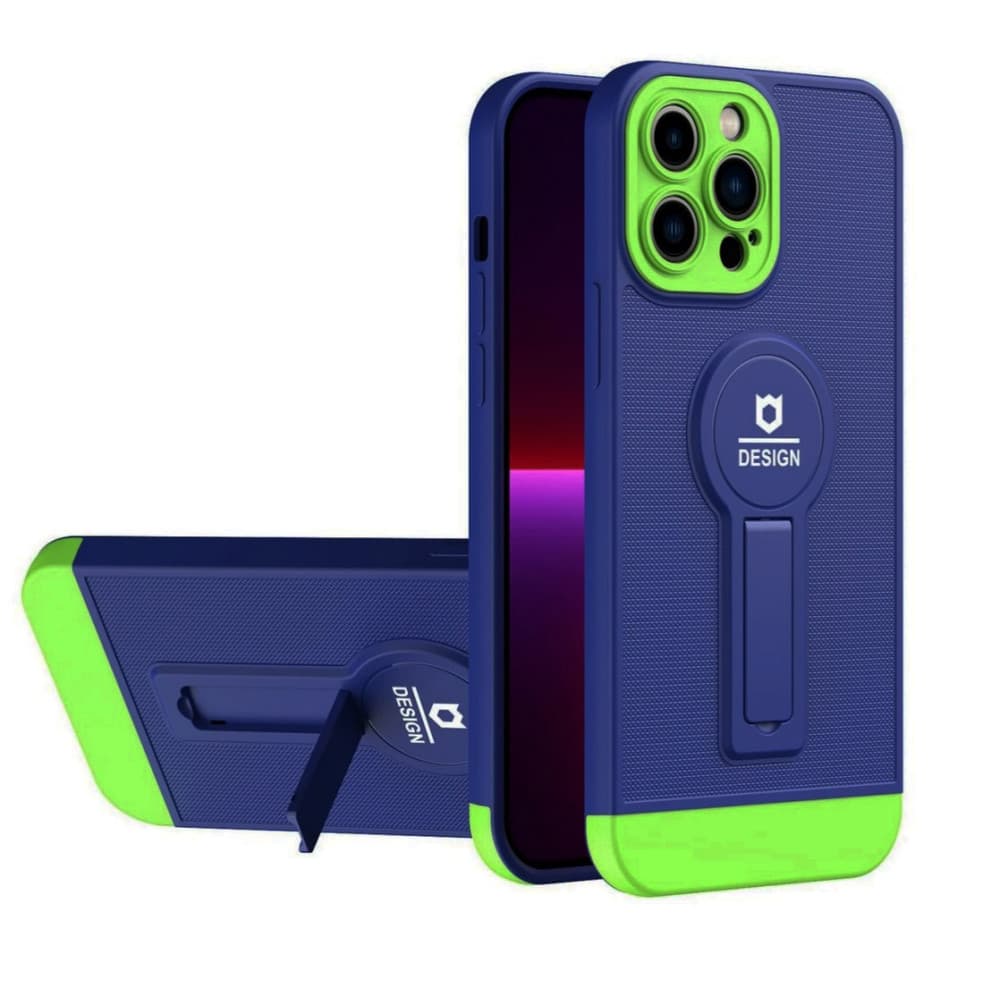 Husa Apple iPhone 13, Armor Design, functie stand, insertie metalica pentru suport auto magnetic, albastru — 2