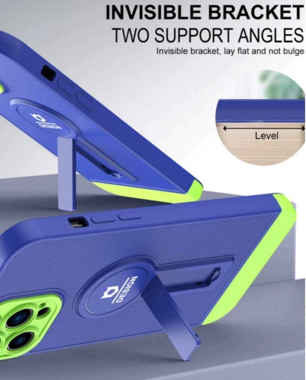 Husa Apple iPhone 13, Armor Design, functie stand, insertie metalica pentru suport auto magnetic, albastru — 5