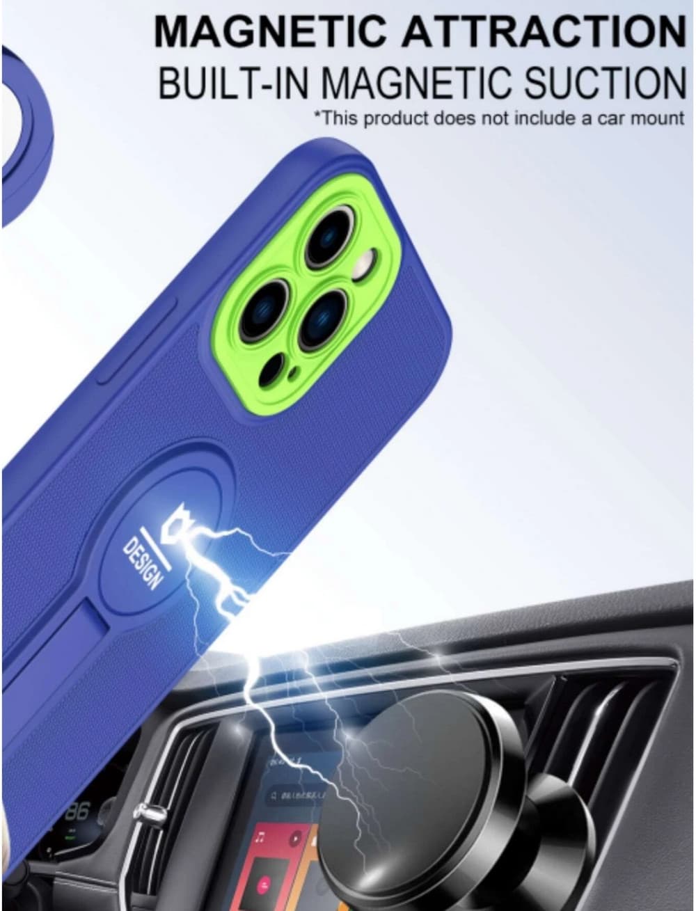 Husa Apple iPhone 13, Armor Design, functie stand, insertie metalica pentru suport auto magnetic, albastru — 6
