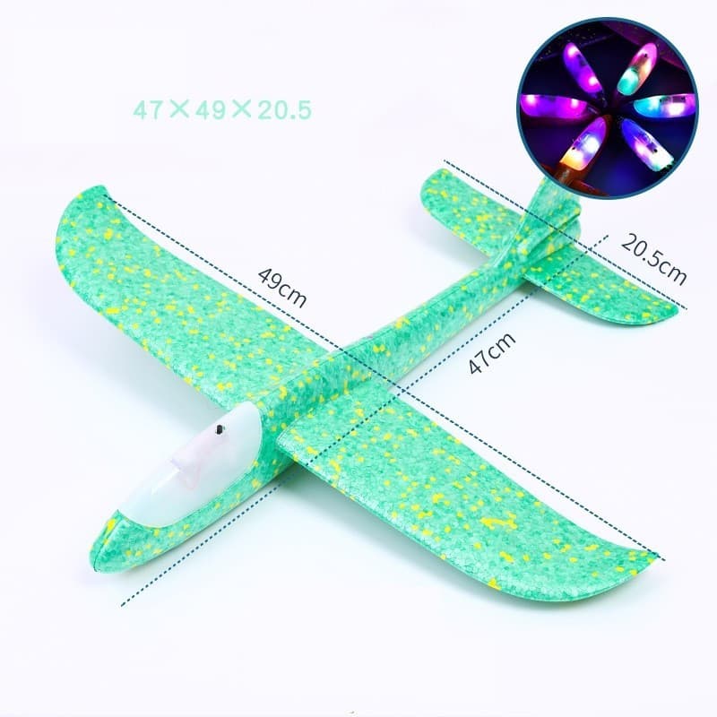 Avion planor din polistiren, cu iluminare LED, 47 cm, verde — 2