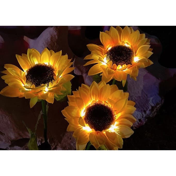 Lampa solara LED pentru gradina, Floarea Soarelui cu 3 flori, inaltime 70 cm — 2