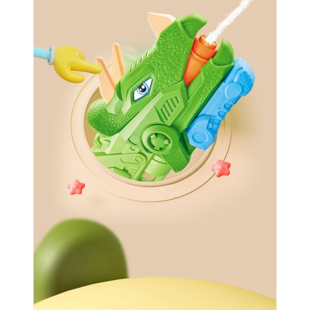 Jucarie pistol cu apa, Triceratops, plastic, 3 duze, rezervor 1330 ml, 6 ani+, verde — 3