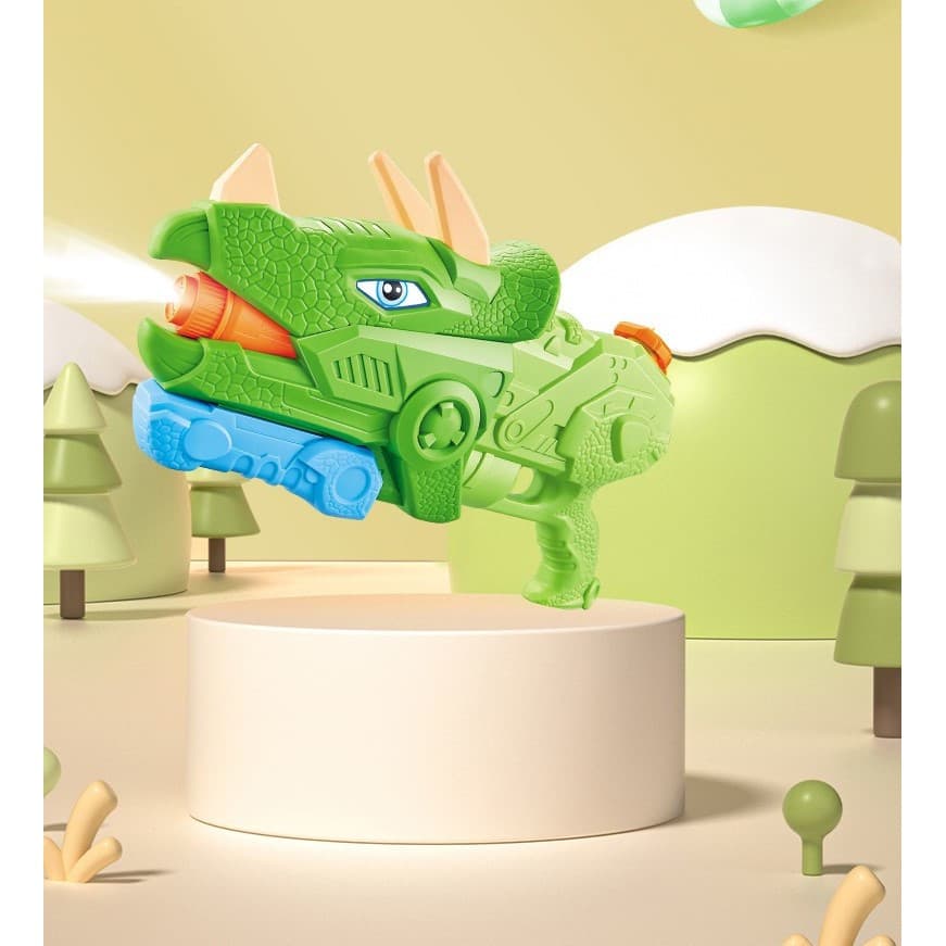 Jucarie pistol cu apa, Triceratops, plastic, 3 duze, rezervor 1330 ml, 6 ani+, verde — 4