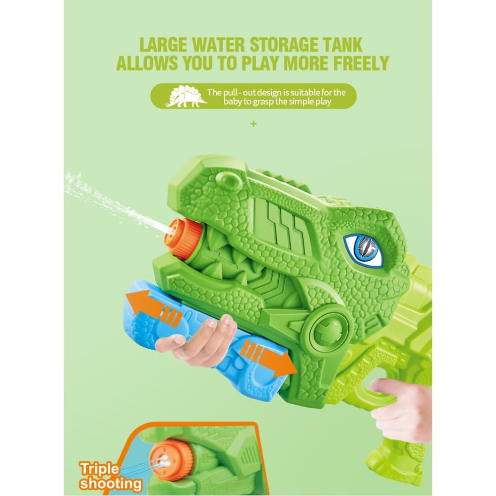 Jucarie pistol cu apa, Tiranozaur, plastic, 3 duze, rezervor 600 ml, 6 ani+, verde — 5