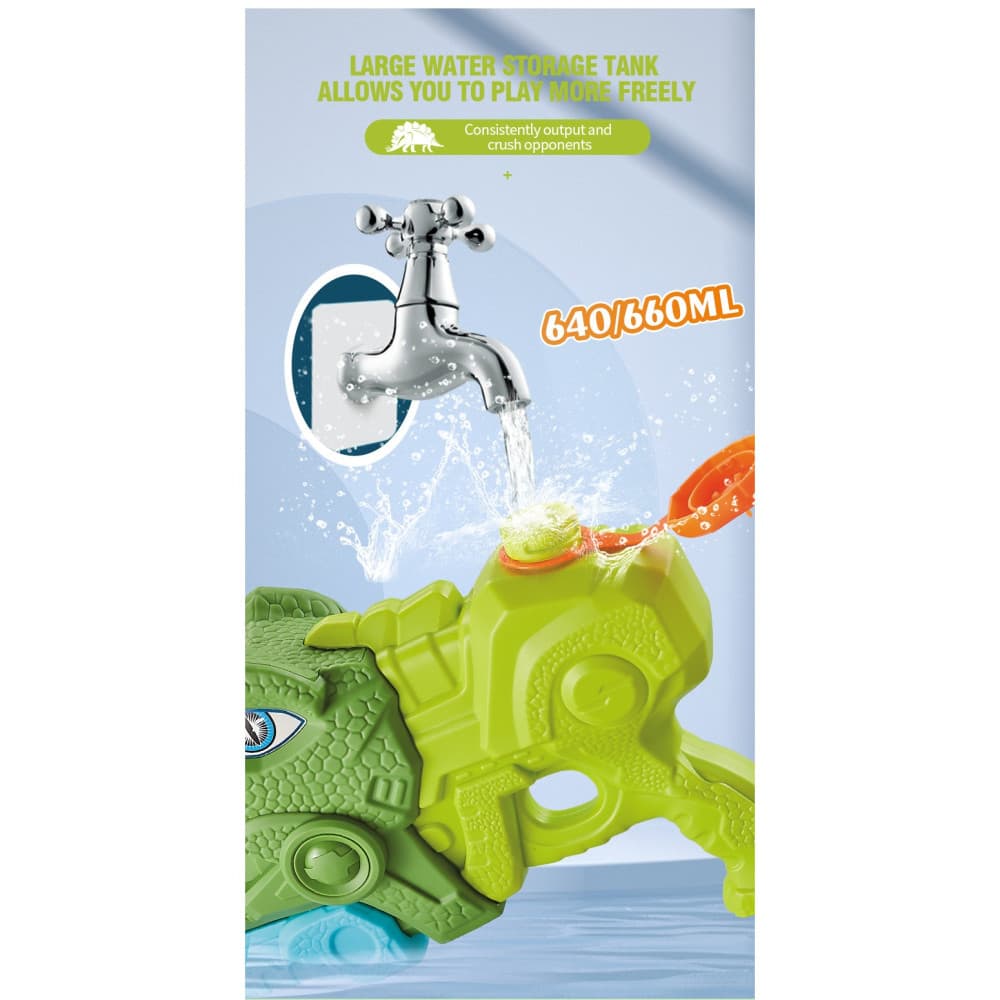 Jucarie pistol cu apa, Tiranozaur, plastic, 3 duze, rezervor 600 ml, 6 ani+, verde — 6
