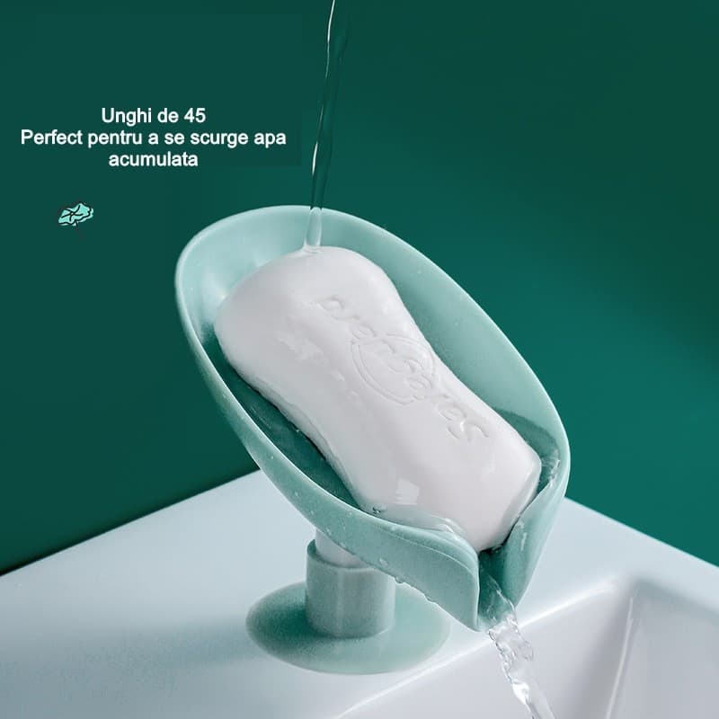 Savoniera cu scurgere pentru sapun, cu ventuza, material ABS, 13 x 8.5 x 10.5 cm, albastra — 2
