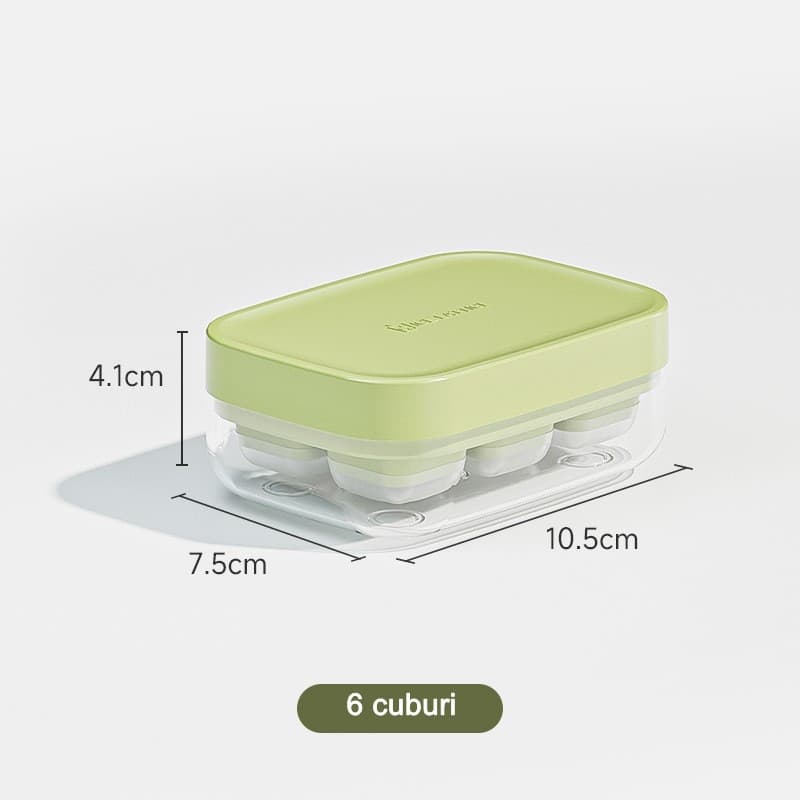 Forma pentru gheata din silicon alimentar, 6 cuburi, caserola pentru depozitare, usor de folosit si curatat, 10.5 x 7.5 x 4.1 cm, verde — 2