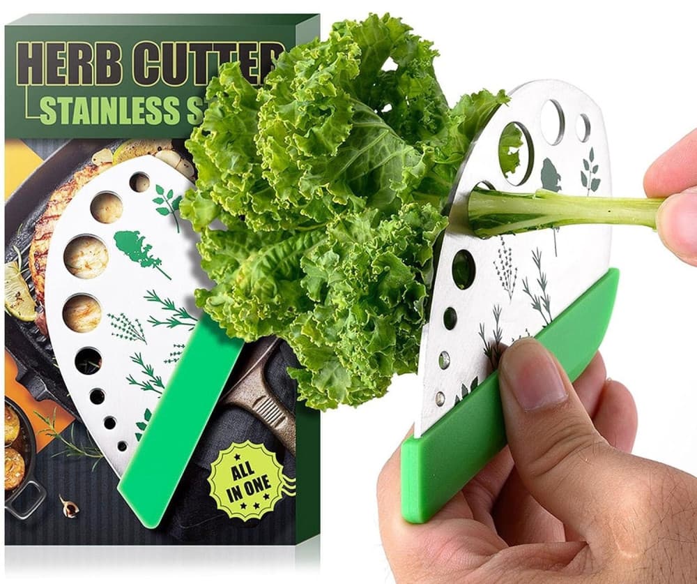 Tocator manual pentru ierburi Herb Cutter, 9 gauri de diferite dimensiuni, multifunctional, otel inoxidabil, 12.3 x 6.9 cm, argintiu — 8
