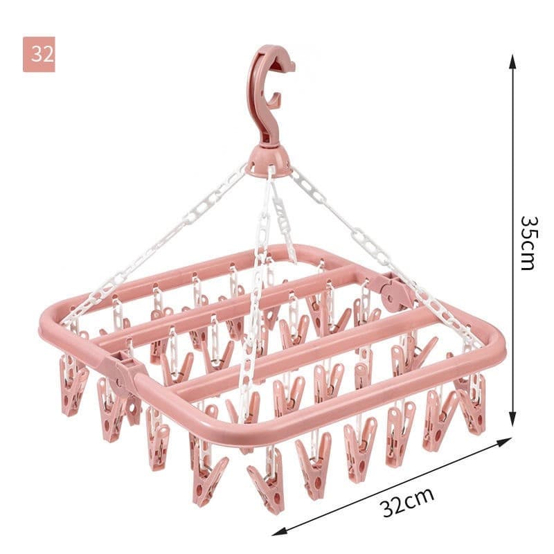 Uscator de rufe , 32 de cleme, plastic, pliabil, rotire 360 grade, 32x32 cm, roz — 2