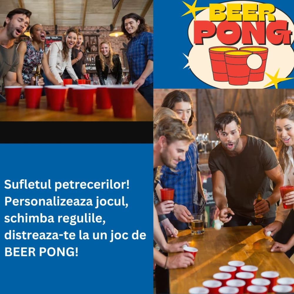 Joc de baut Beer Pong , 24 Pahare, 24 Mingi, material plastic, reutilizabil, portabil, rosu — 2