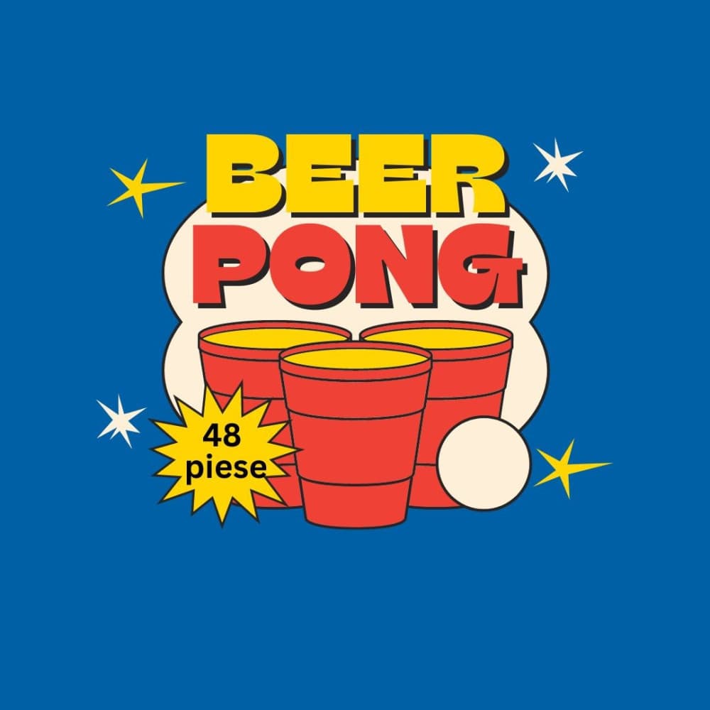 Joc de baut Beer Pong , 24 Pahare, 24 Mingi, material plastic, reutilizabil, portabil, rosu — 3
