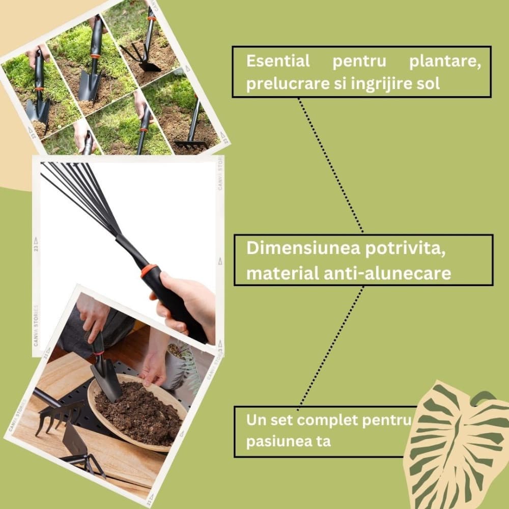 Set 9 unelte de gradina, pentru plantare si ingrijire plante, PVC si cardboard, 25 x 14.5 cm, negre — 2