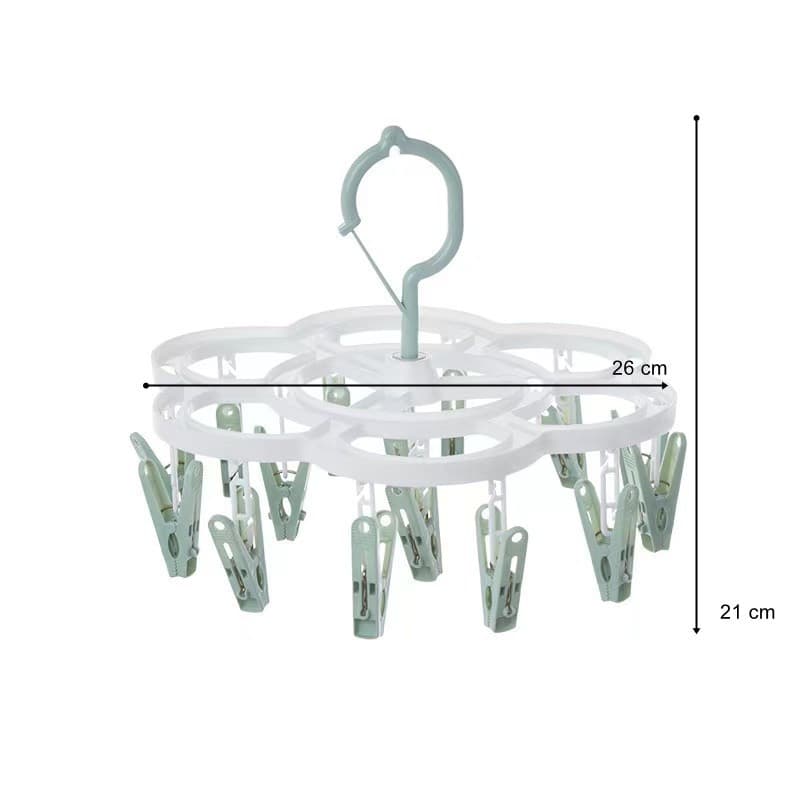 Uscator de Rufe Suspendat, 16 Carlige, Rotire 360 Grade, plastic, Usor de Depozitat, Multifunctional, 26 x 21 cm, Verde — 2