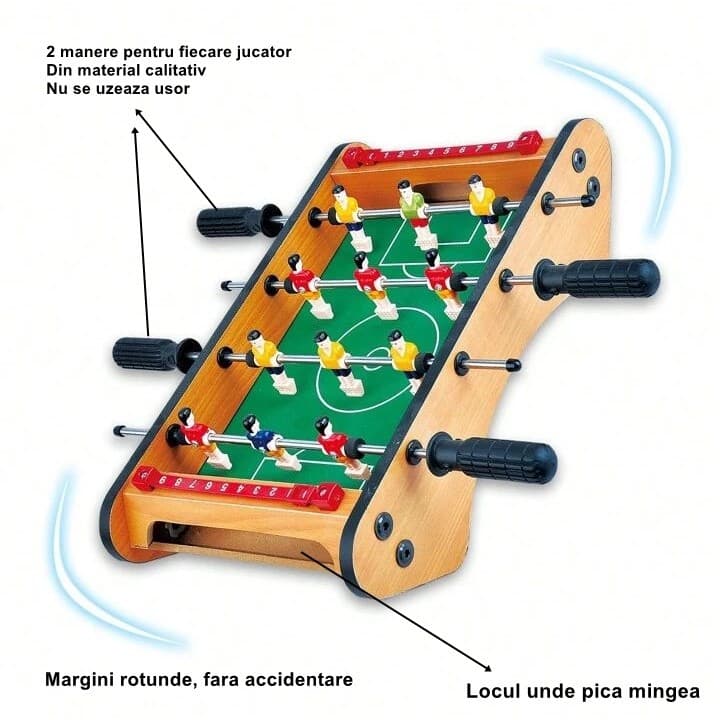 Masa de fotbal cu teren si 12 jucatori , 4 manere, tabel scor, metal, lemn si ABS, 37.5 x 21 x 9.5 cm, margini rotunjite — 2