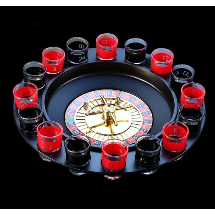 Joc de Baut Ruleta , cu 16 Pahare de Shot din Sticla , 30 x 30 x 5.5 cm, model 2, Rosu/Negru — 2