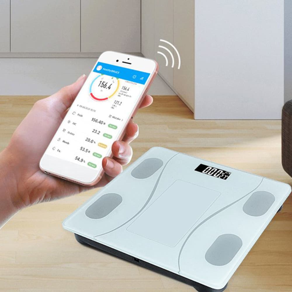Cantarul corporal electronic RT-002, multiple functii, conectare aplicatie prin bluetooth, baterii, alb — 2