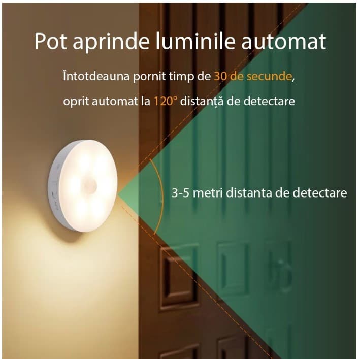 Lampa LED, cu senzor de miscare, Lumina alb cald si rece, Incarcare USB, 8.5 x 2.3 cm — 3