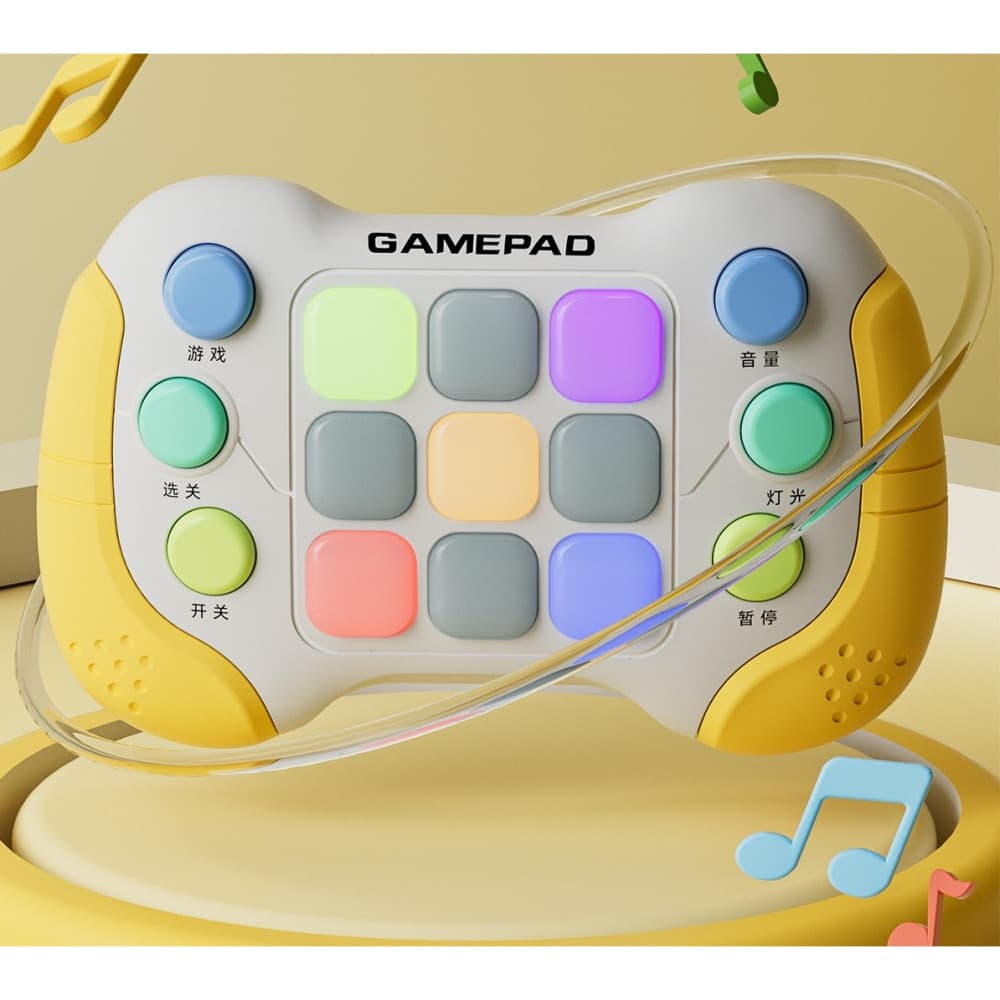 Jucarie Interactiva tip consola Pop It, 6 butoane functionale, 5 Moduri de Joc, 600 Niveluri, +3 ani, galben/gri — 3