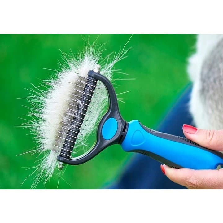 Pieptene pentru părul de animale, dispozitiv de ingrijire cu două fețe, albastru — 4