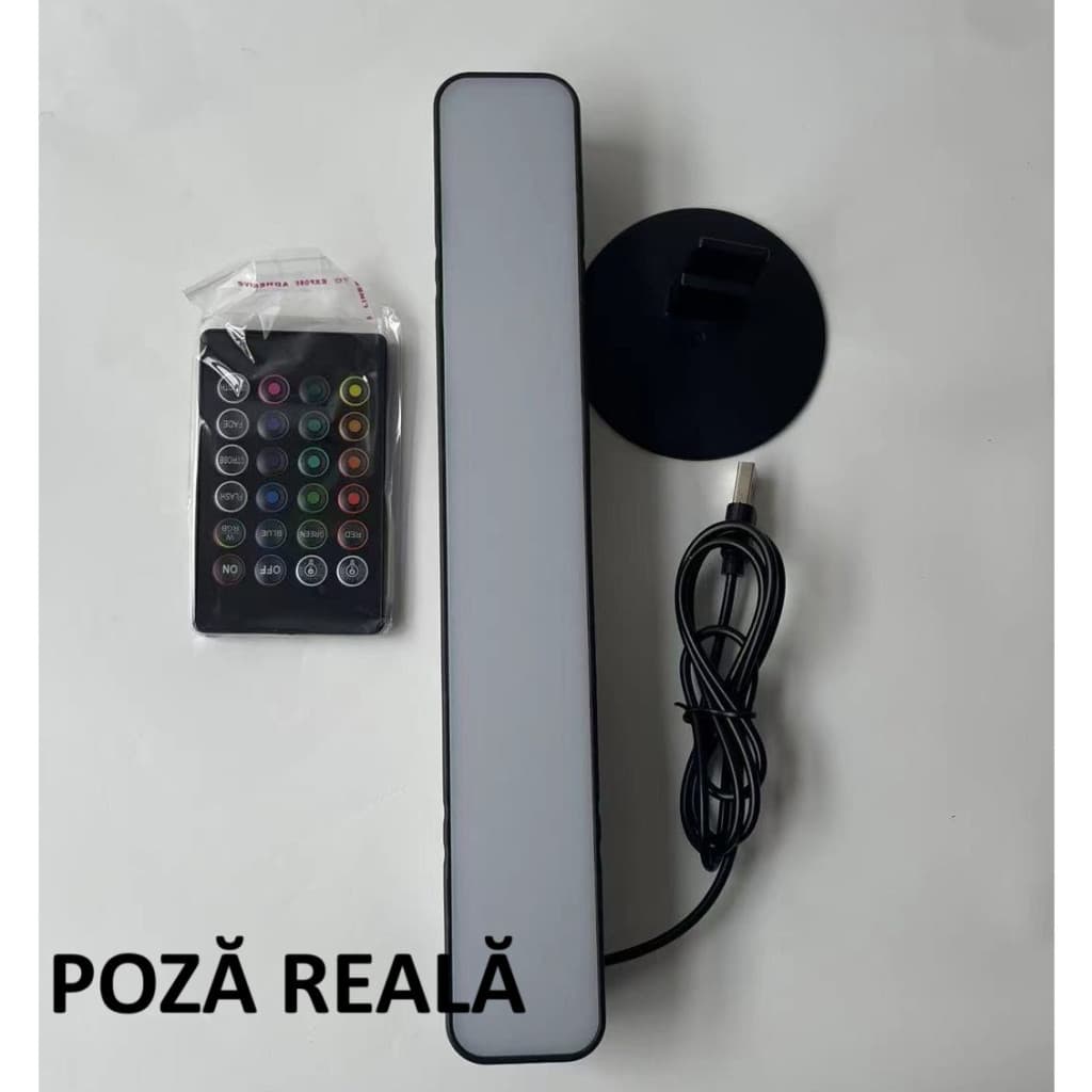 Lampa de Birou RGB, 14 LED-uri, 5V, telecomanda, cablu USB inclus, 25.5 x 4 x 3.5 cm, neagra — 6