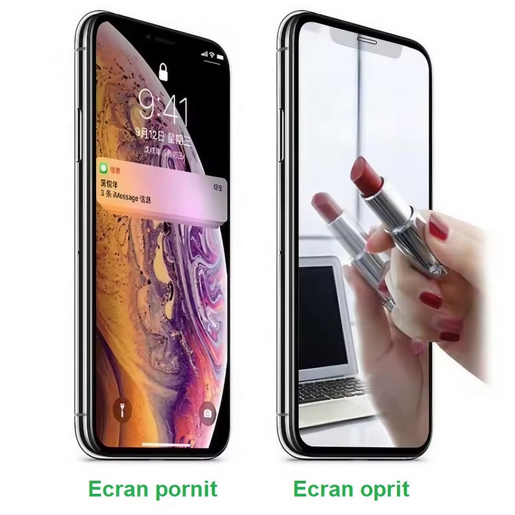 Folie de sticla Apple iPhone 15 Plus, Full Glue 8D Mirror Glass, efect oglinda, reflexie aurie, margini negre — 2