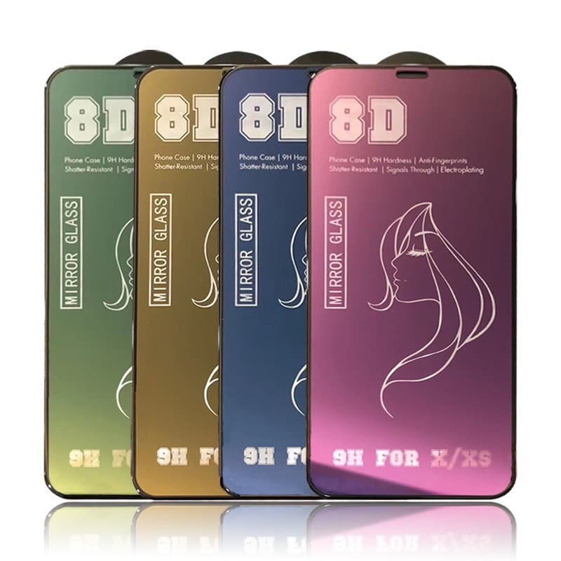 Folie de sticla Apple iPhone 15 Plus, Full Glue 8D Mirror Glass, efect oglinda, reflexie violeta, margini negre — 5