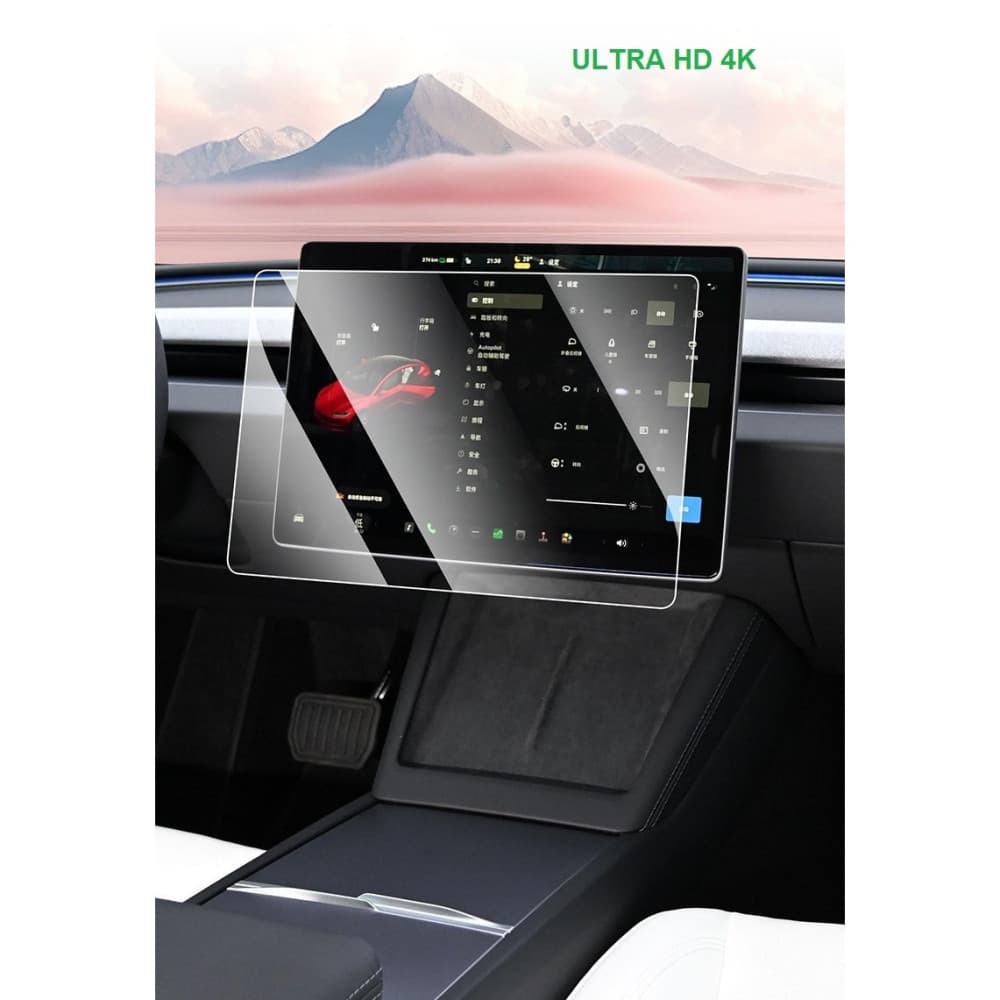 Set 2 folii sticla ecran frontal + spate Tesla Model 3 / Tesla Model Y, 4K Ultra HD, anti-amprenta, 2.5D, transparenta — 5