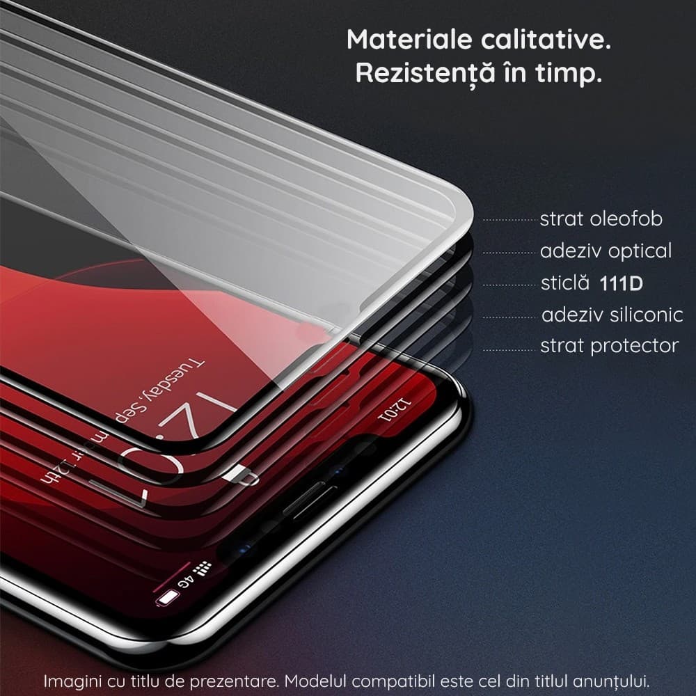 Folie de sticla Apple iPhone 15, Full Glue USG, rezistenta 45 kg, margini negre — 4
