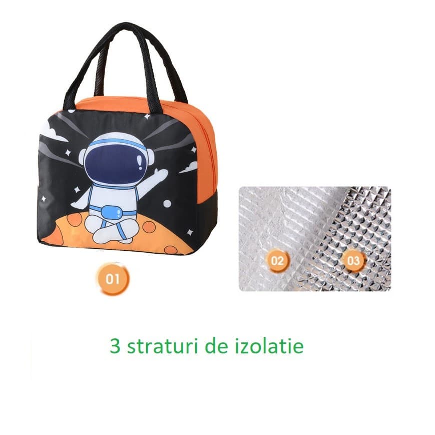 Geanta termoizolanta pentru copii, Imprimeu Astronaut, 23x13x19 cm, negru/portocaliu — 5