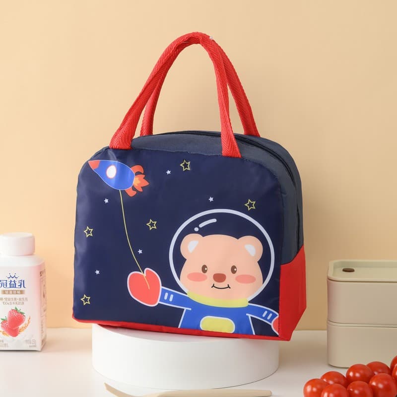 Geanta termoizolanta pentru copii, Imprimeu Ursulet Astronaut, 23x13x19 cm, albastru/rosu — 2