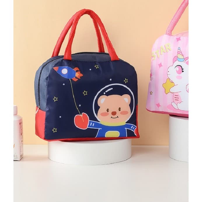 Geanta termoizolanta pentru copii, Imprimeu Ursulet Astronaut, 23x13x19 cm, albastru/rosu — 3