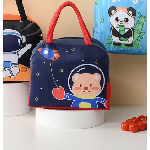 Geanta termoizolanta pentru copii, Imprimeu Ursulet Astronaut, 23x13x19 cm, albastru/rosu — 4