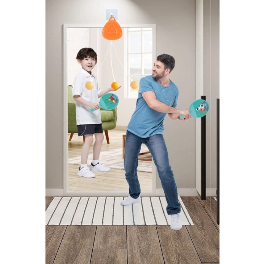 Set 2 palete de tenis de masa / ping pong copii, accesoriu de agatat si 2 mingii incluse, albastre — 4