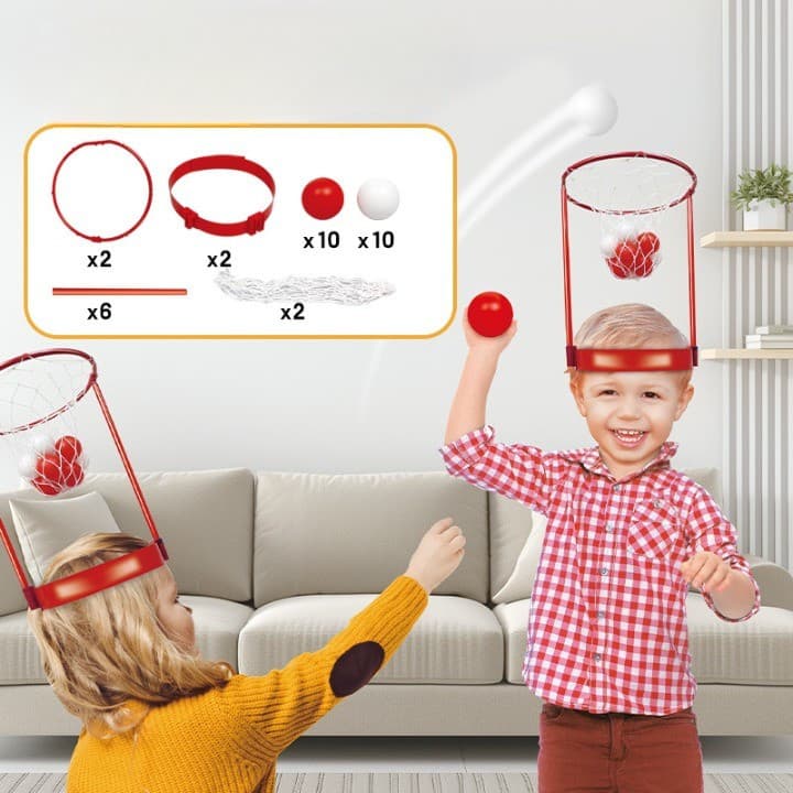 Set interactiv doua cosuri de baschet de pus pe cap pentru copii, 20 de mingi incluse — 2