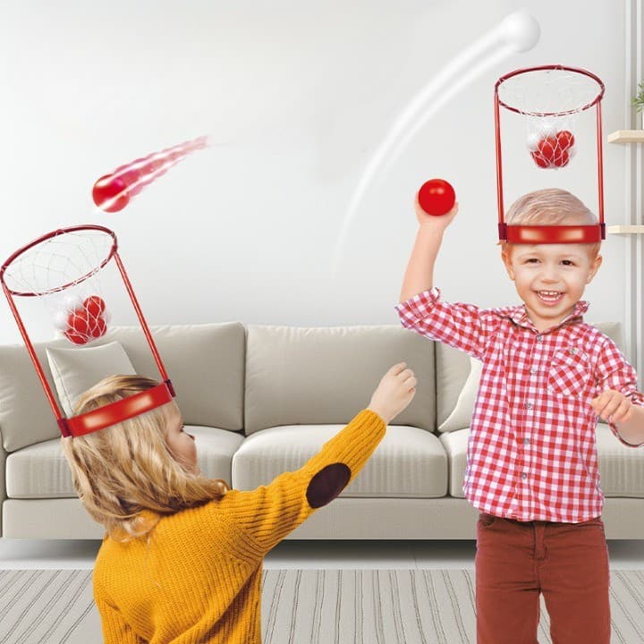 Set interactiv doua cosuri de baschet de pus pe cap pentru copii, 20 de mingi incluse — 3