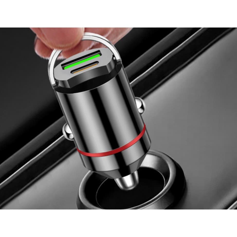 Incarcator auto cu 1 port PD/Type C 30W si 1 port USB QC 3.0, incarcare rapida, negru — 2