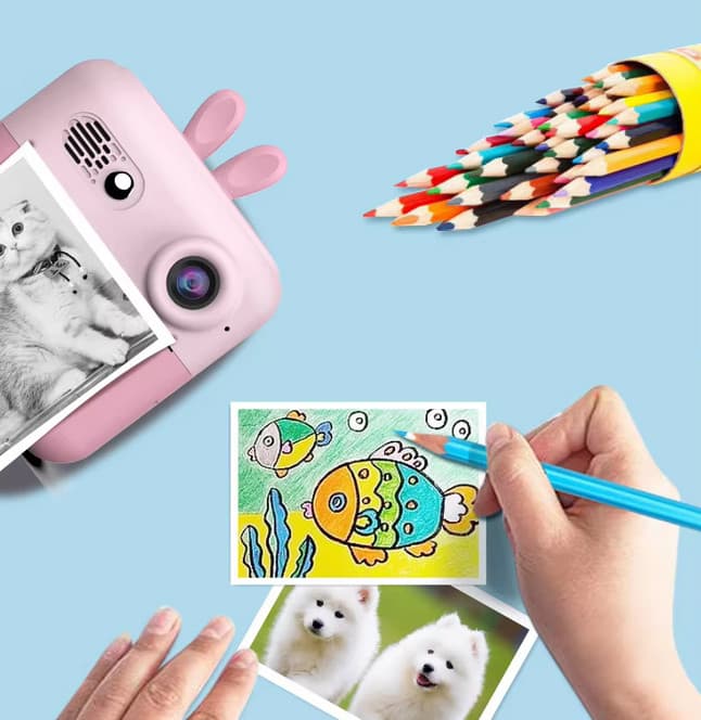 Aparat foto, camera video Full HD pentru copii IDK-A23, imprimanta termica incorporata, albastra — 6