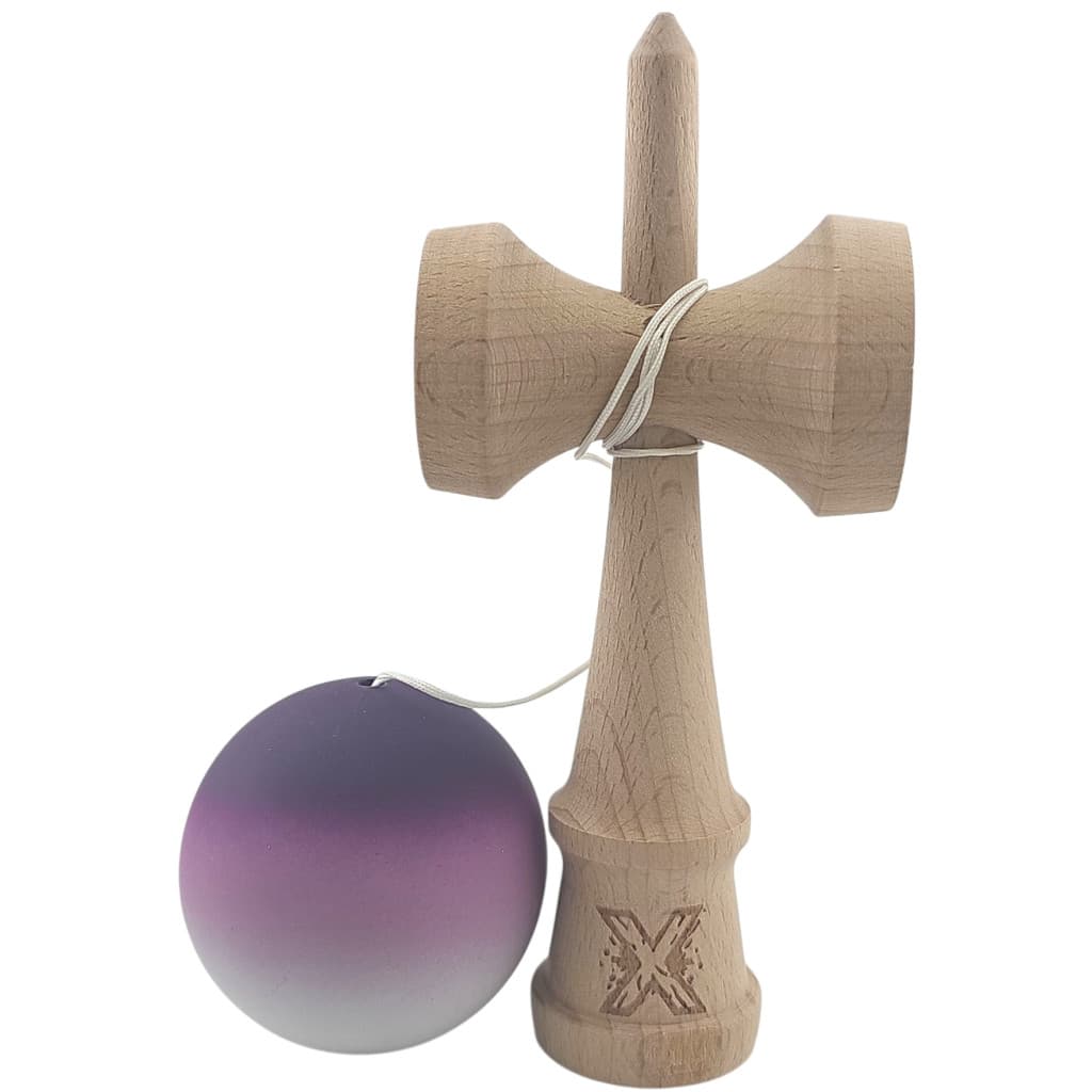 Jucarie lemn Kendama X, originala, profesionala, Rubber Grip, negru/mov/alb — 2