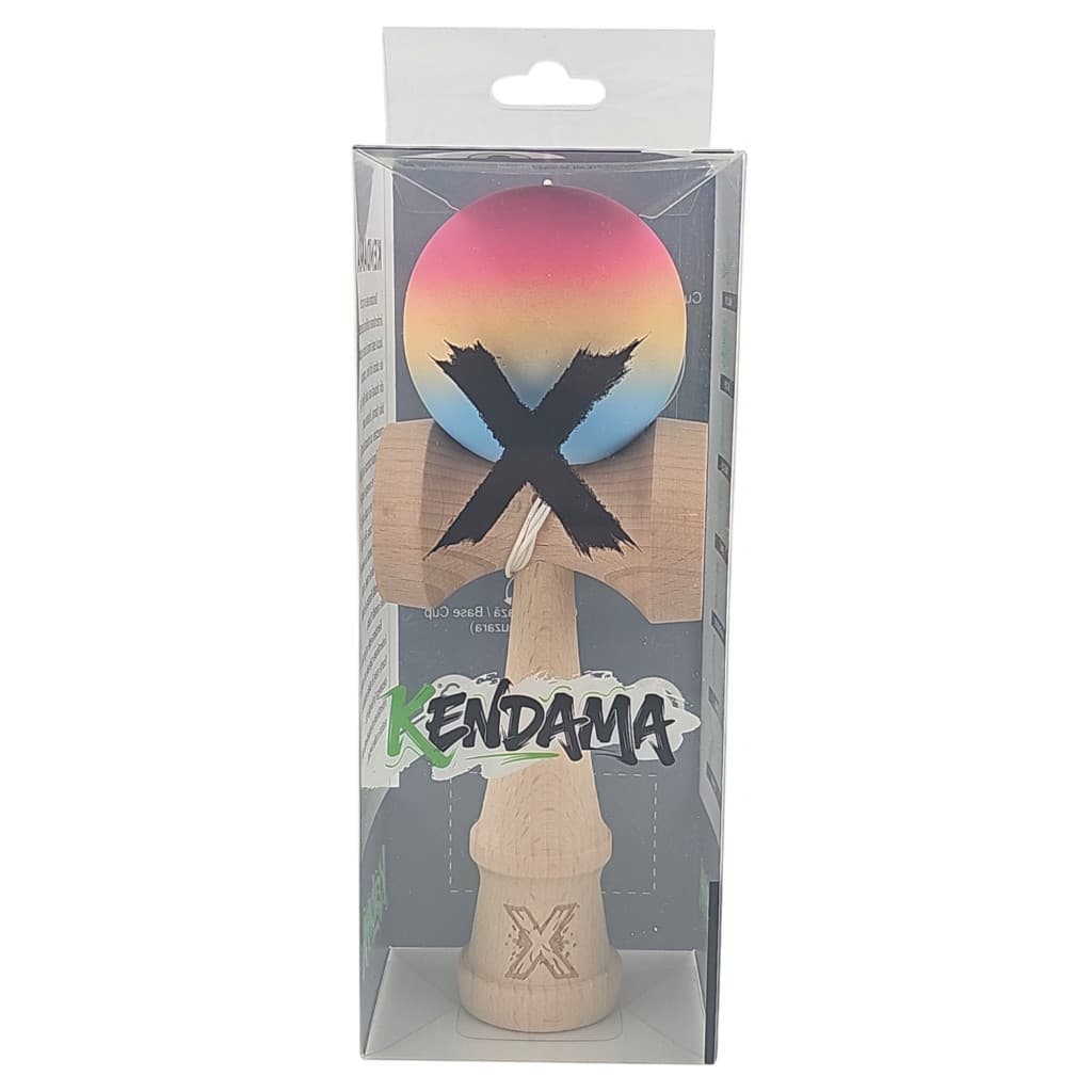 Jucarie lemn Kendama X, originala, profesionala, Rubber Grip, roz/galben/albastru — 4